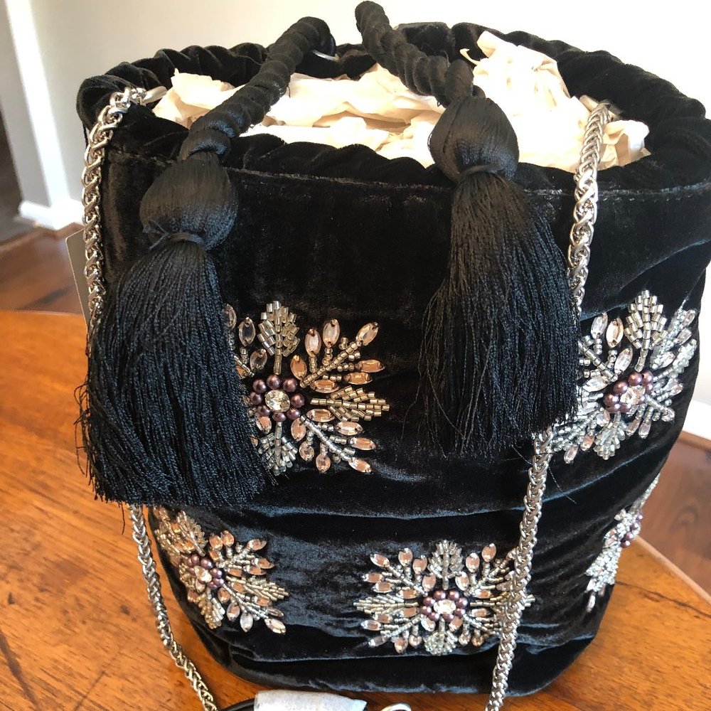 Black Velvet Embellished Evening Bag